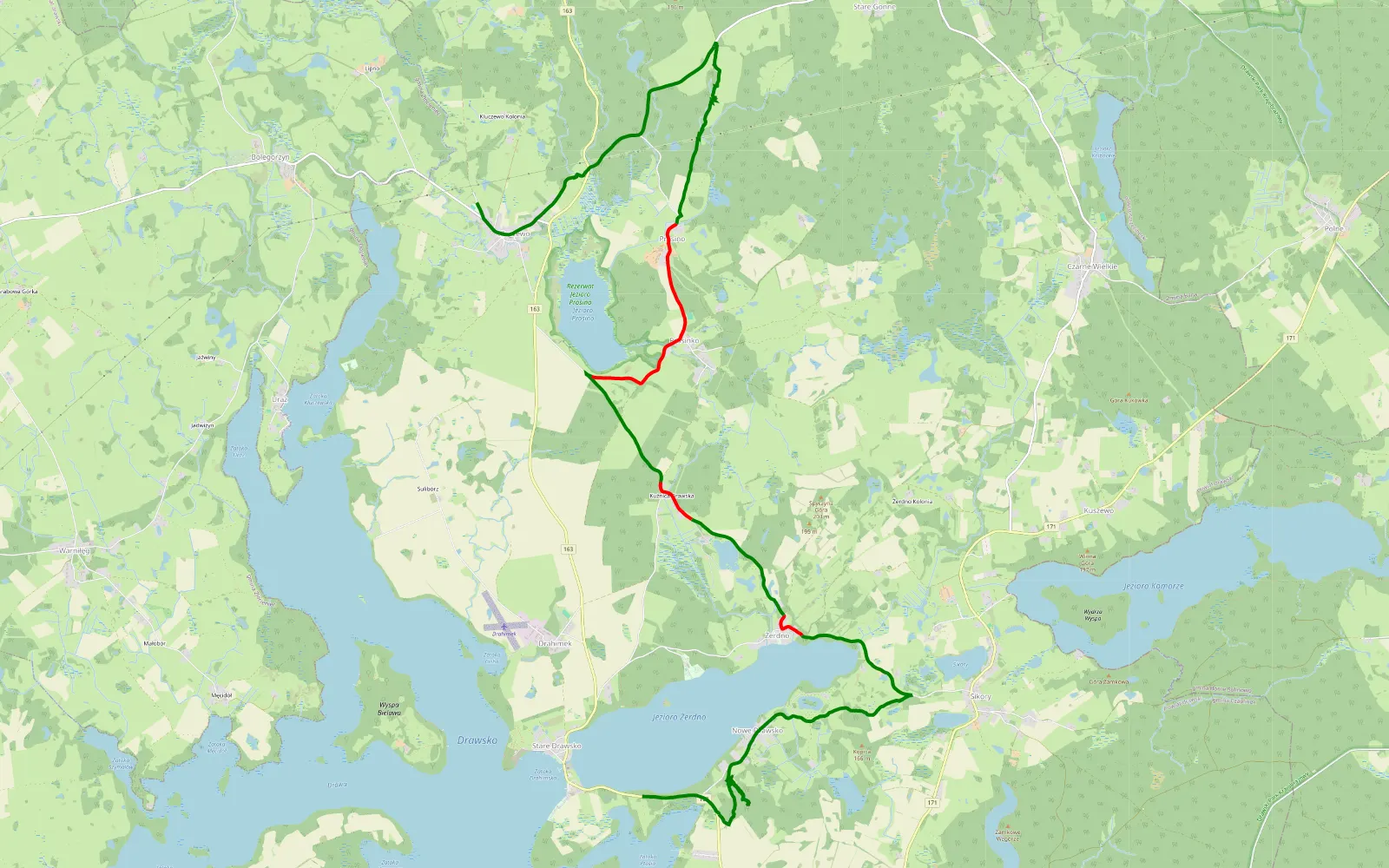 Mapa trasy Stare Drawsko - Kluczewo - 13.8 km trasy offroad, Powiat Drawski