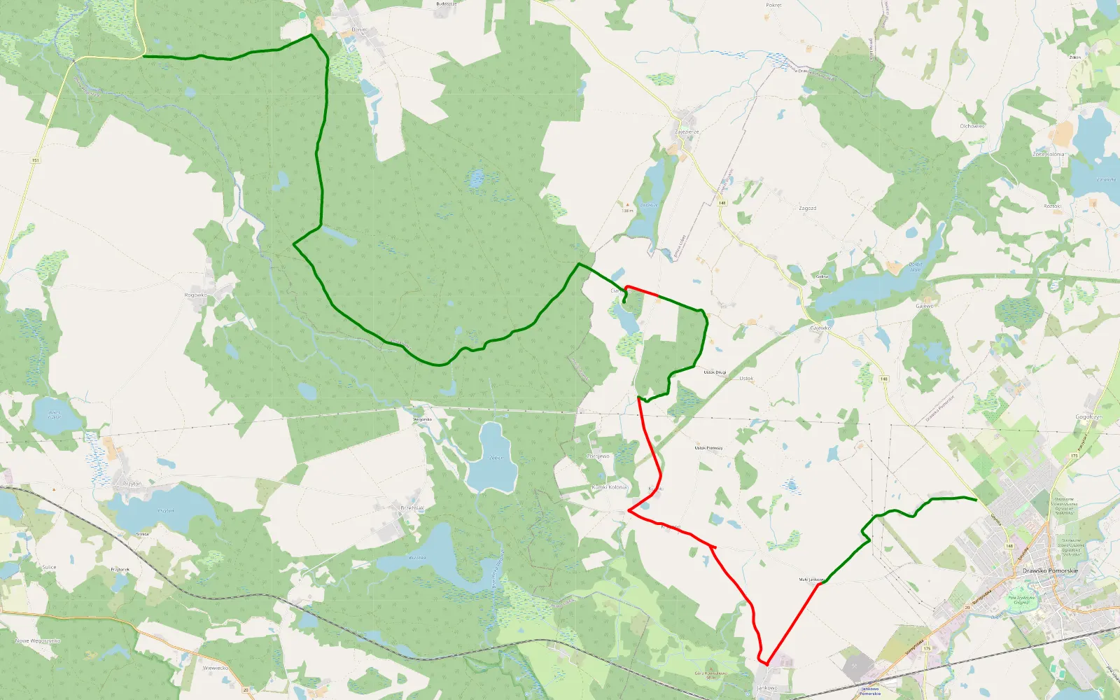 Map of Pologne - 24.3 km offroad trail, Łobez County