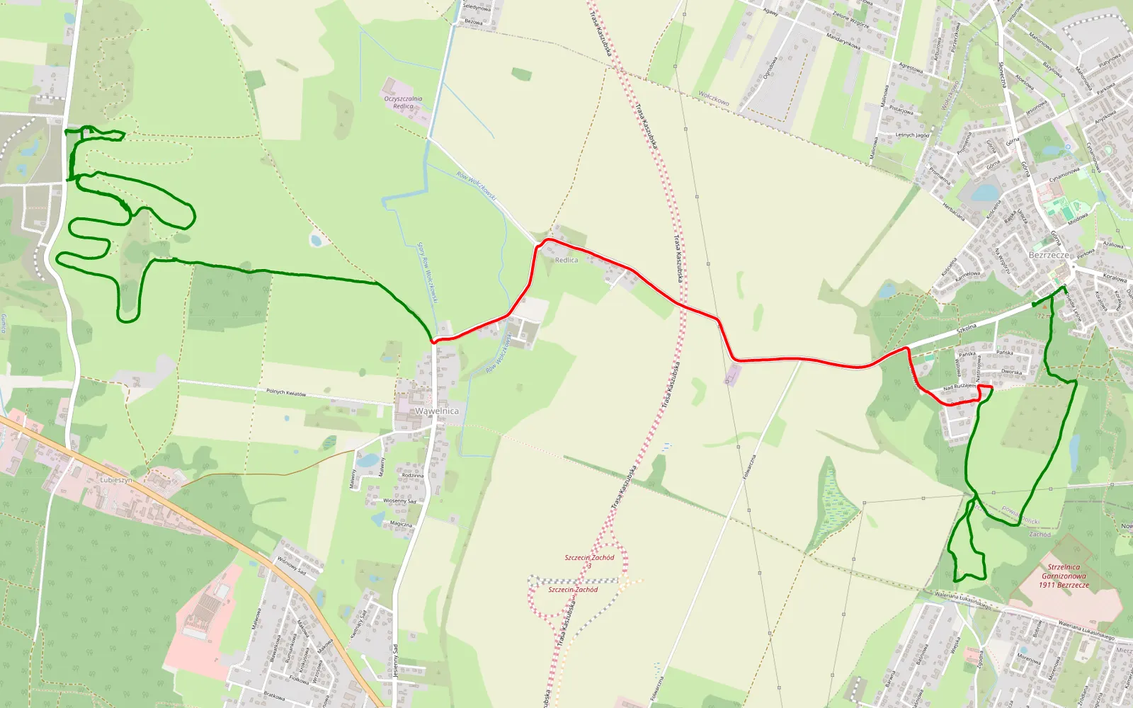 Mapa trasy Bezrzecze - Lubieszyn - 12.7 km trasy offroad, Powiat Policki