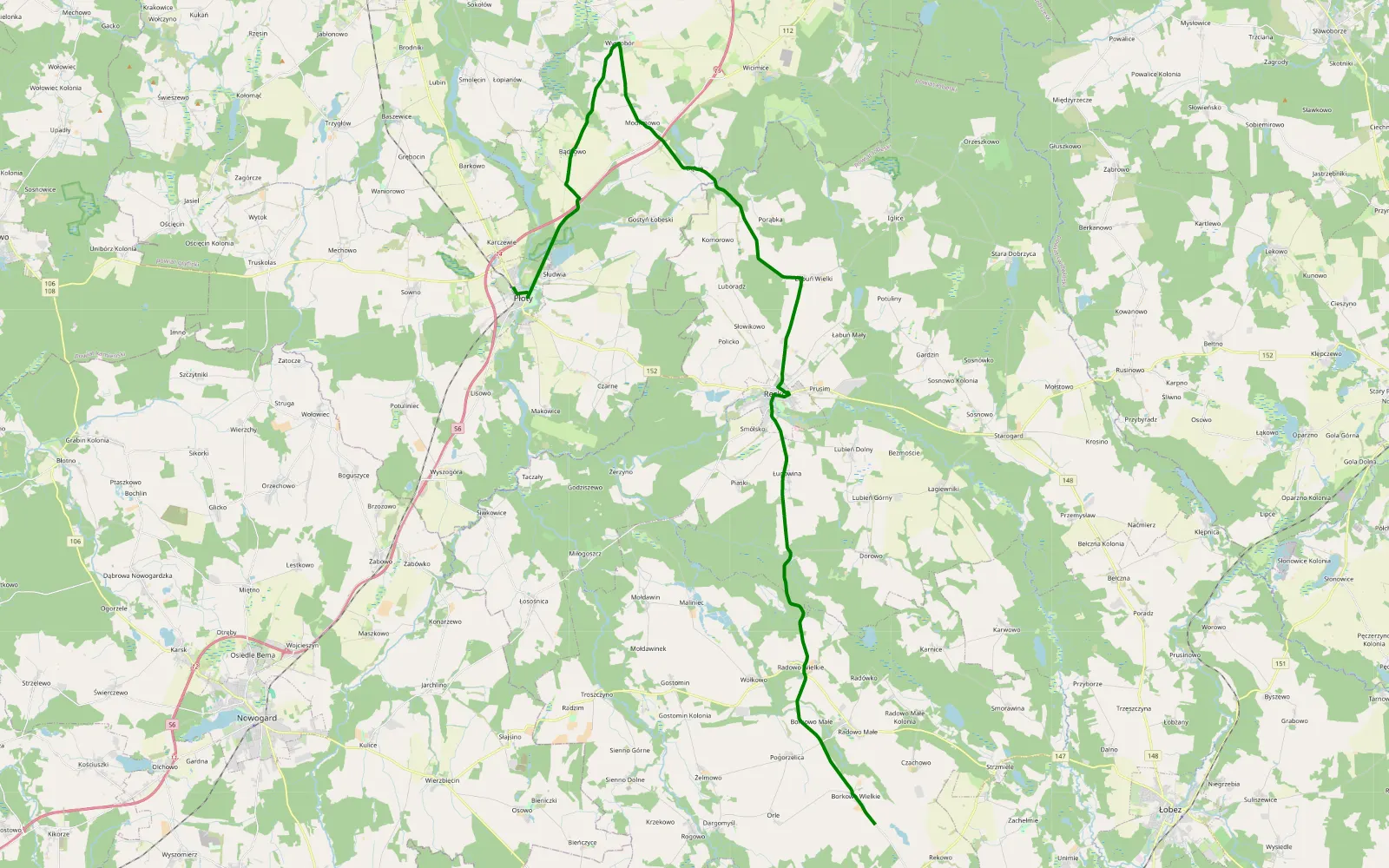 Map of Borkowo Wielkie - Płoty - 3.9 km offroad trail, Gryfice County
