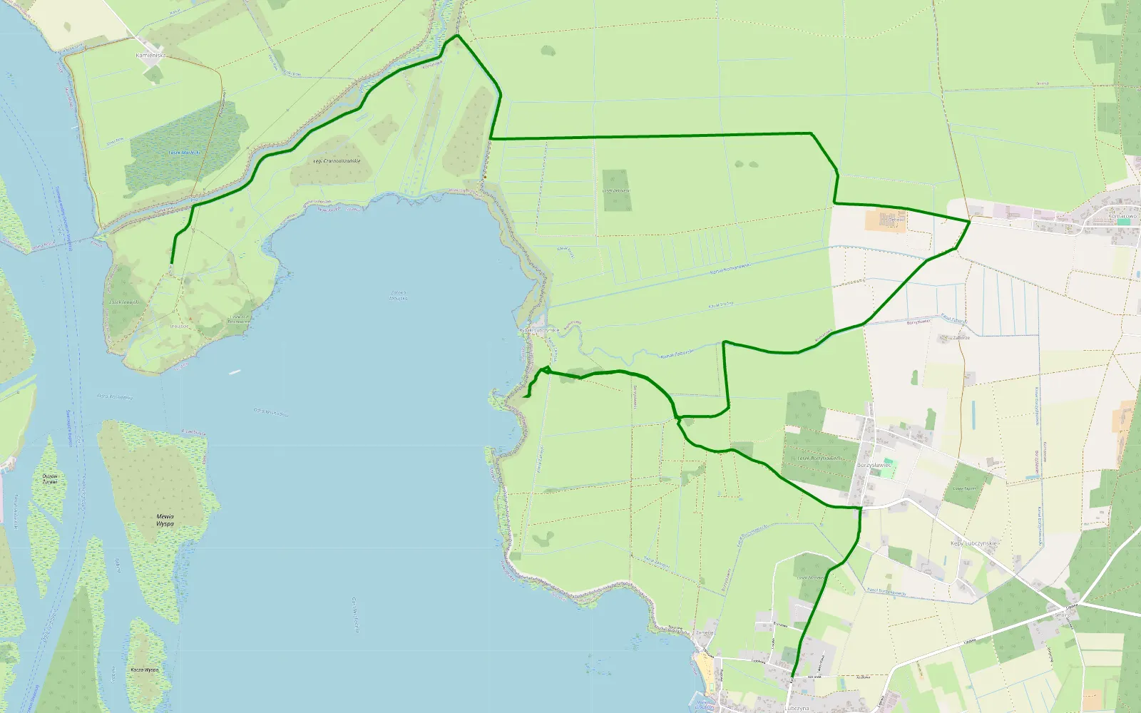 Mapa trasy Betonowiec(Inoujscie-Lubczyna) - 14.7 km trasy offroad, Powiat Goleniowski