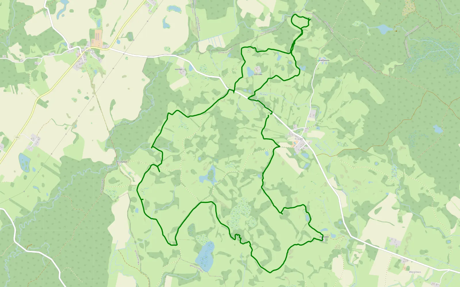 Map of Krągłe greenlaning - 10.8 km offroad trail, Szczecinek County