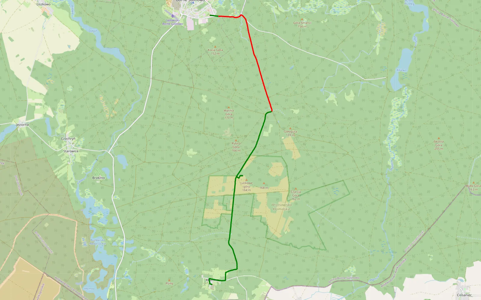 Map of Borne Sulinowo-Kłomino - 13.9 km offroad trail, Szczecinek County