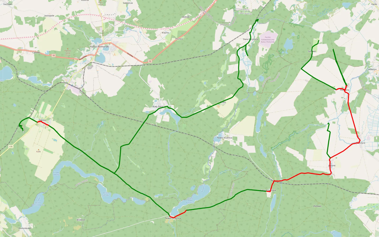 Mapa trasy Stara Korytnica - Płociczno - 56.5 km trasy offroad, Powiat Wałecki