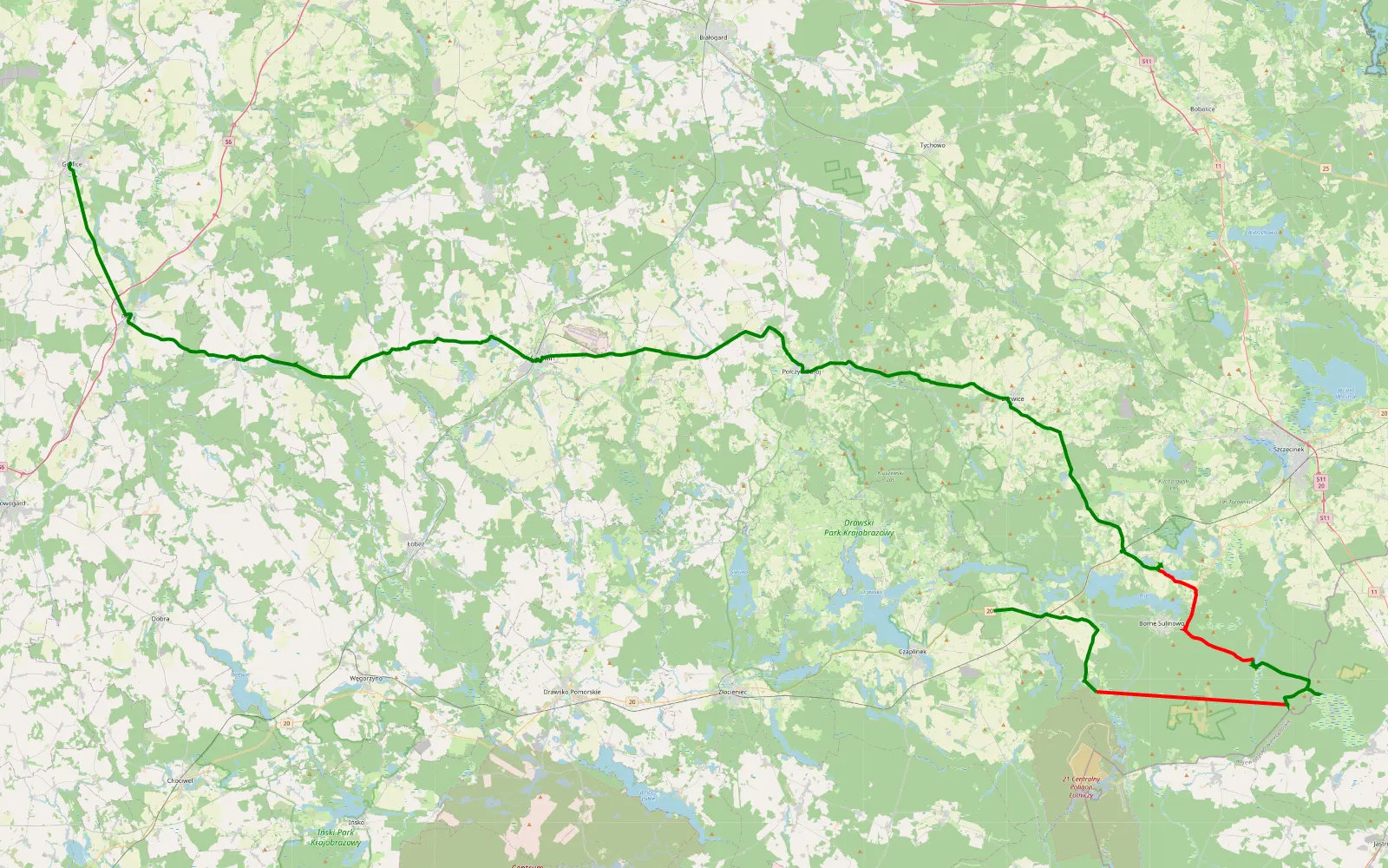 Map of Łubowo - Gryfice - 43.4 km offroad trail, Szczecinek County