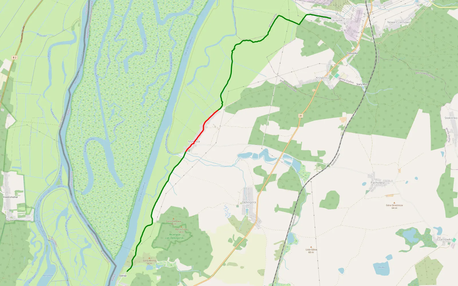 Map of Odmęt - Nowe Czarnowo - 9 km offroad trail, Gryfino County
