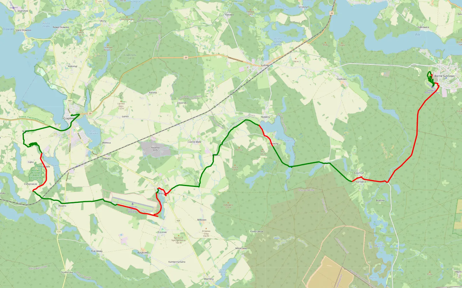 Map of Czaplinek - Borne Sulinowo - 43 km offroad trail, Drawsko County