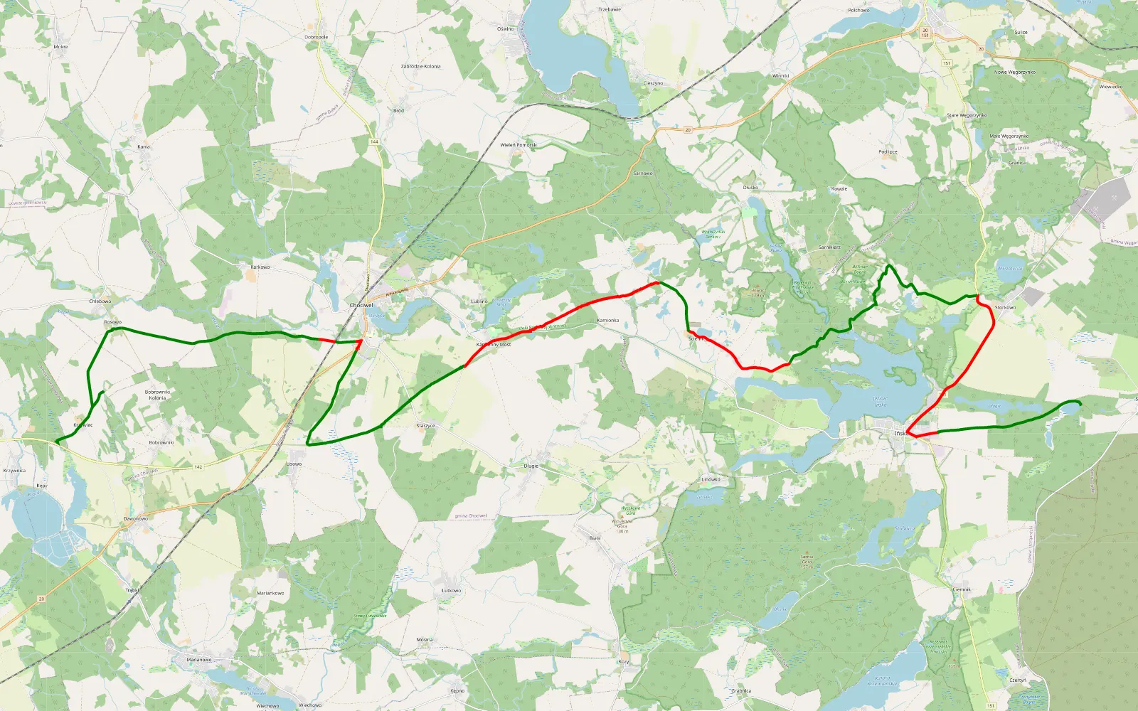 Map of Krzywiec - Studnica - 42.8 km offroad trail, Stargard County