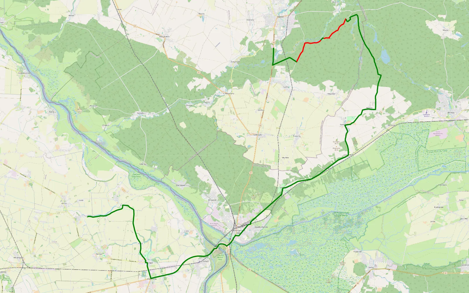 Map of Dębno - Friedrichsaue - 17.5 km offroad trail, Myślibórz County