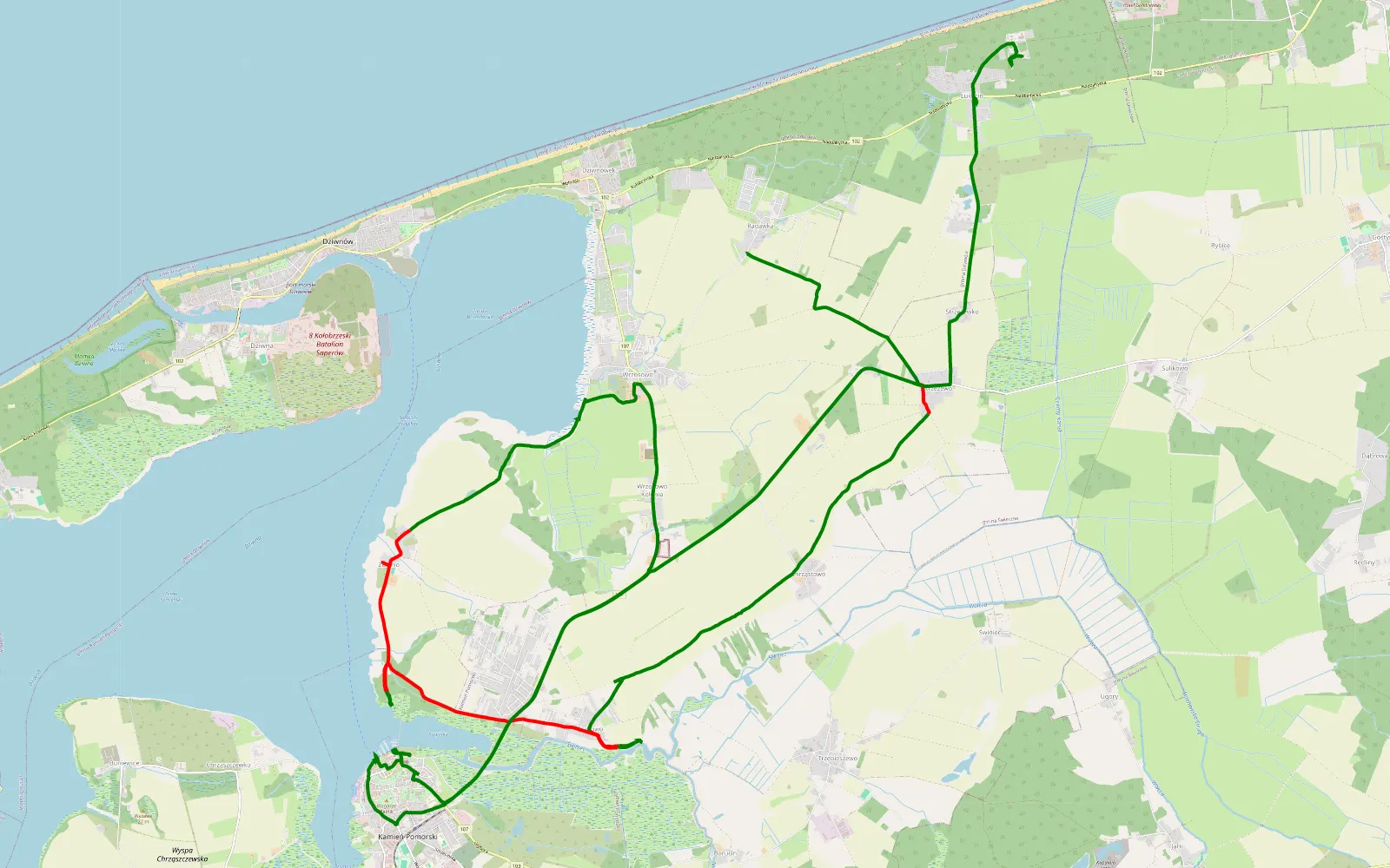 Mapa trasy Radawka - Łukęcin - 19.3 km trasy offroad, Powiat Kamieński