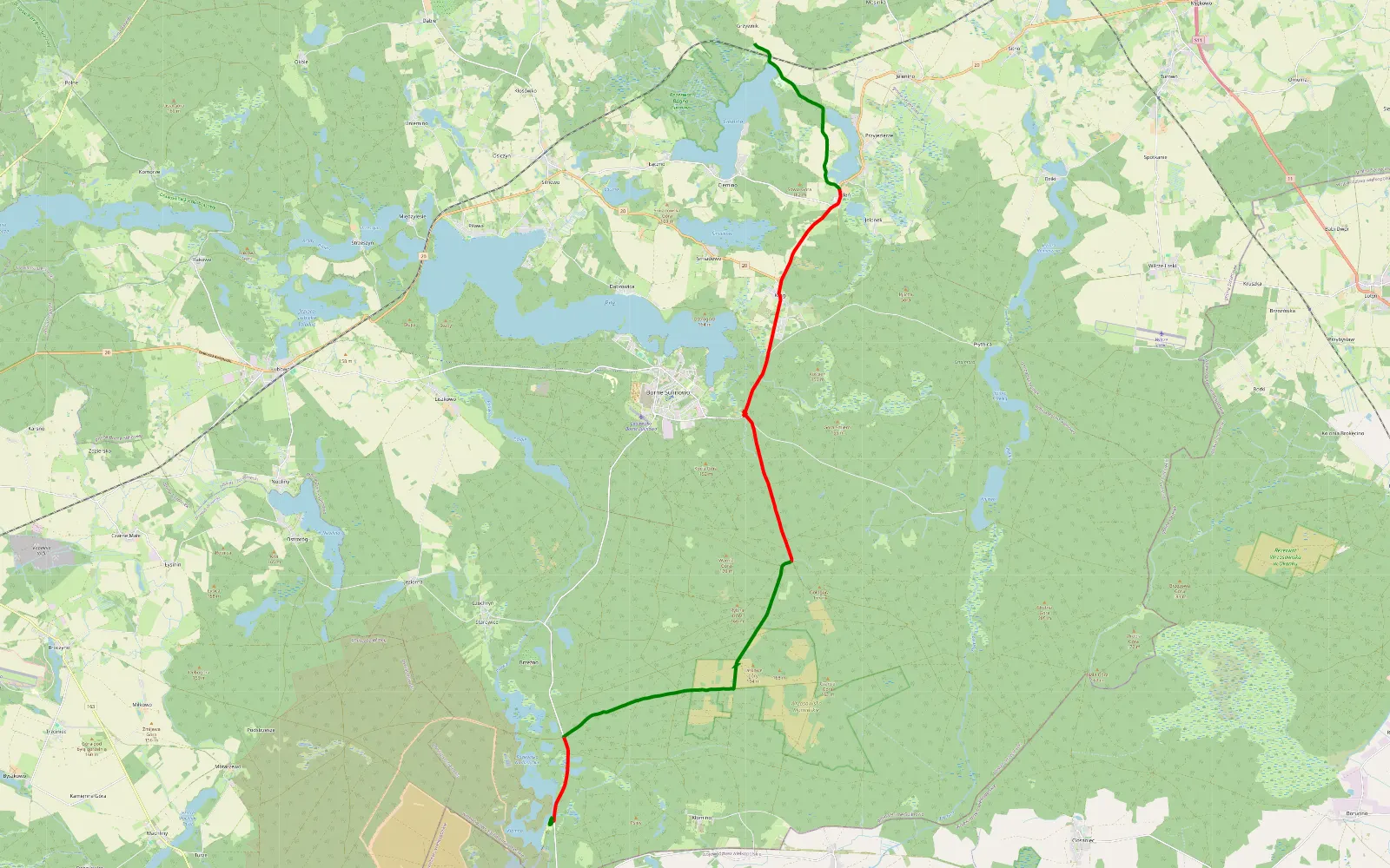 Map of Borne Sulinowo - 26 km offroad trail, Szczecinek County