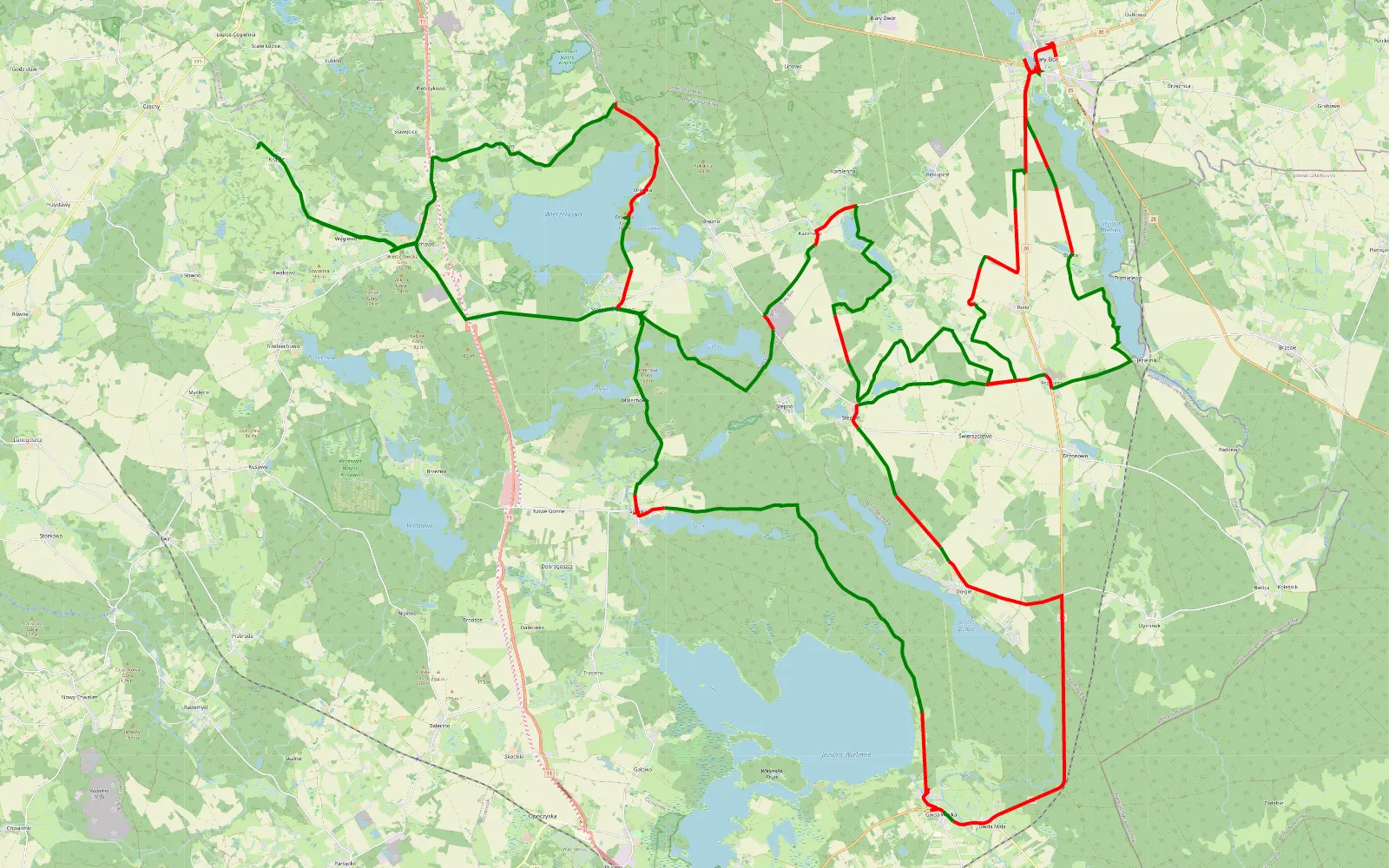 Map of Krągłe - 97.7 km offroad trail, Szczecinek County