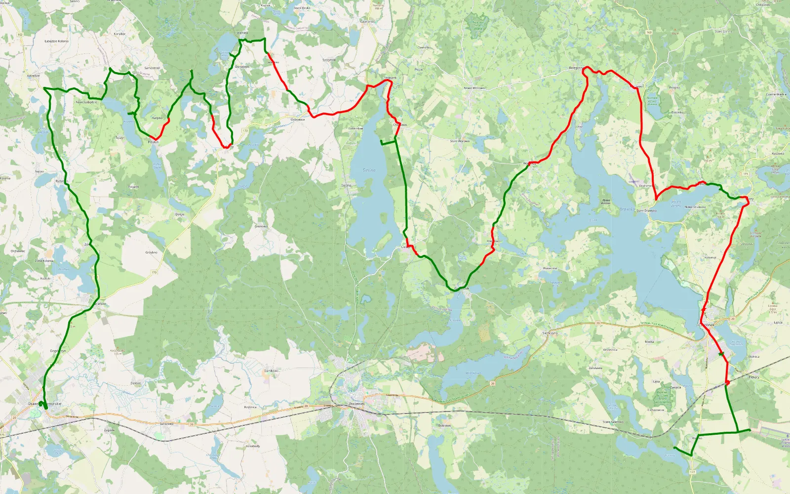 Mapa trasy Pławno - Drawsko Pomorskie - 82.2 km trasy offroad, Powiat Drawski