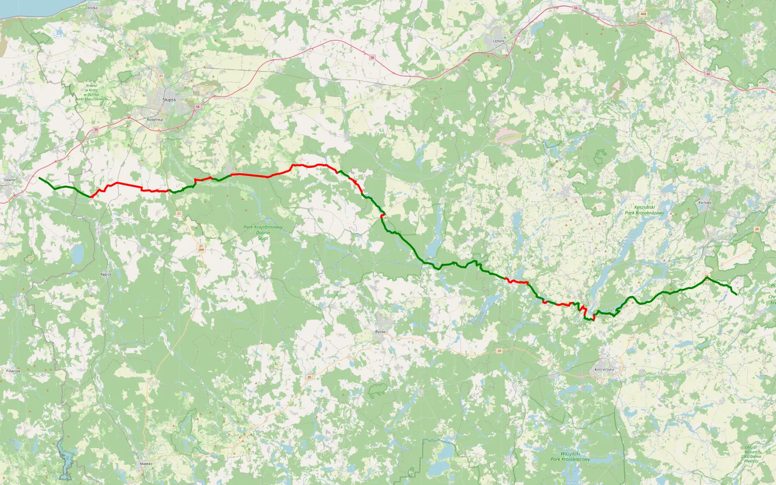 Mapa trasy Warszkowo - Roztoka - 107.1 km trasy offroad, Powiat Słupski