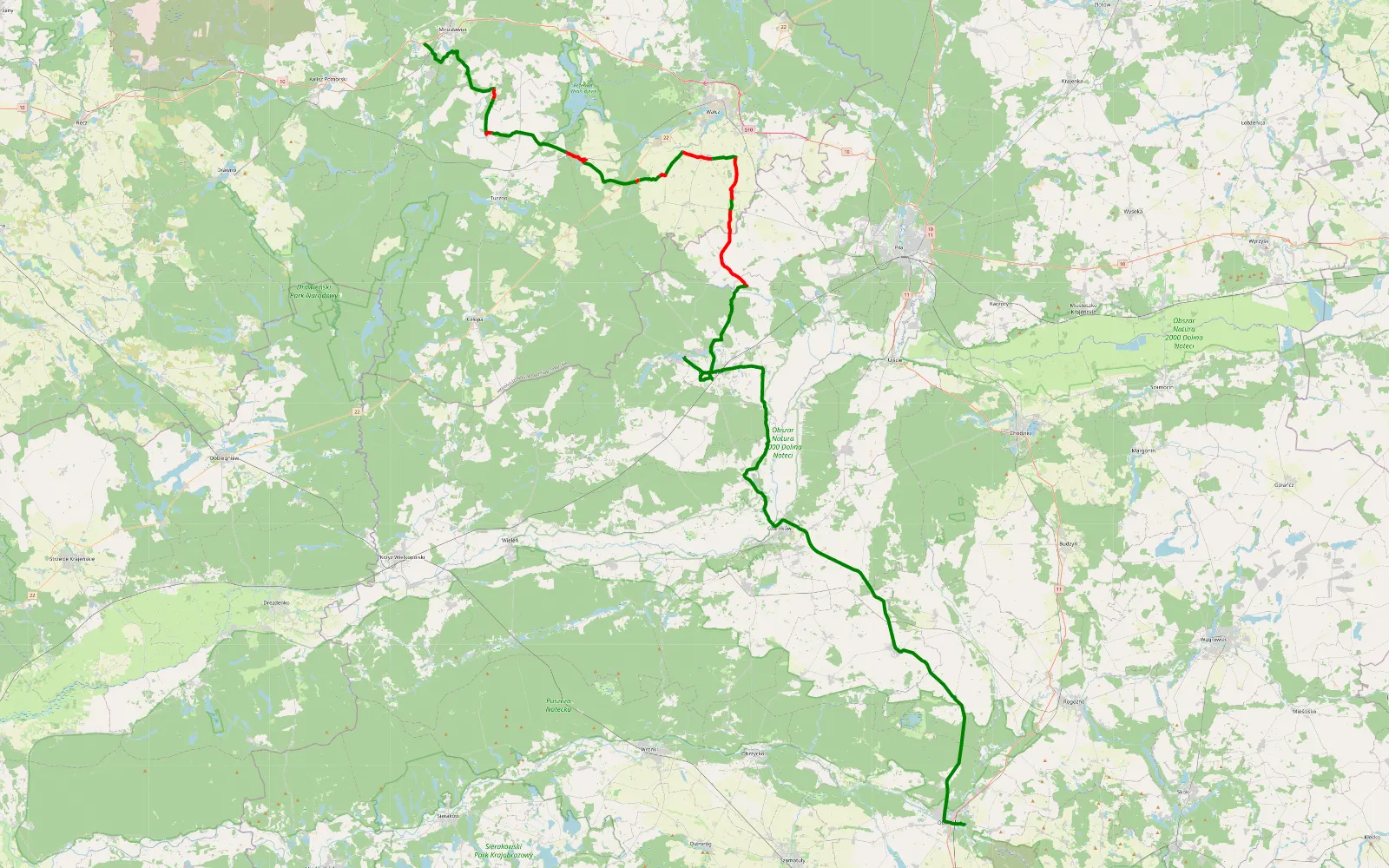 Map of Polskie szlajanie 4x4 - 63.1 km offroad trail, Wałcz County