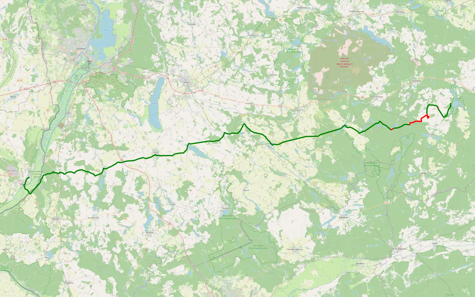 Mapa trasy Pol - 42.8 km trasy offroad, Powiat Wałecki