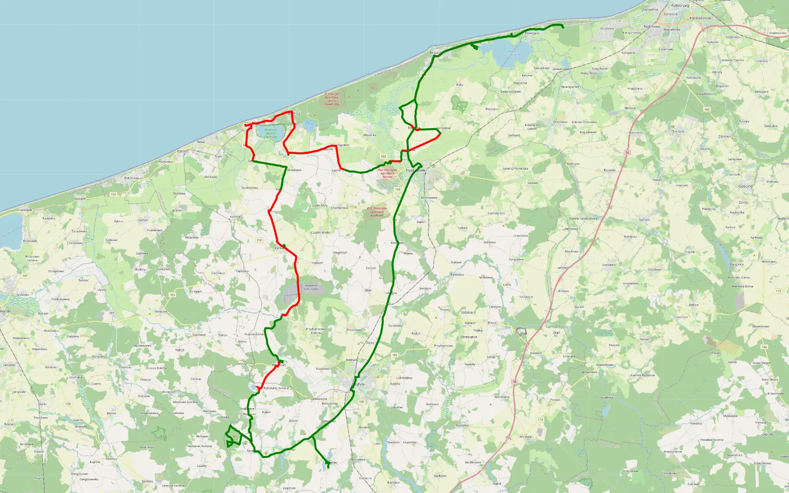 Mapa trasy Plejady 2016 dzien 1 - 78.8 km trasy offroad, Powiat Gryficki