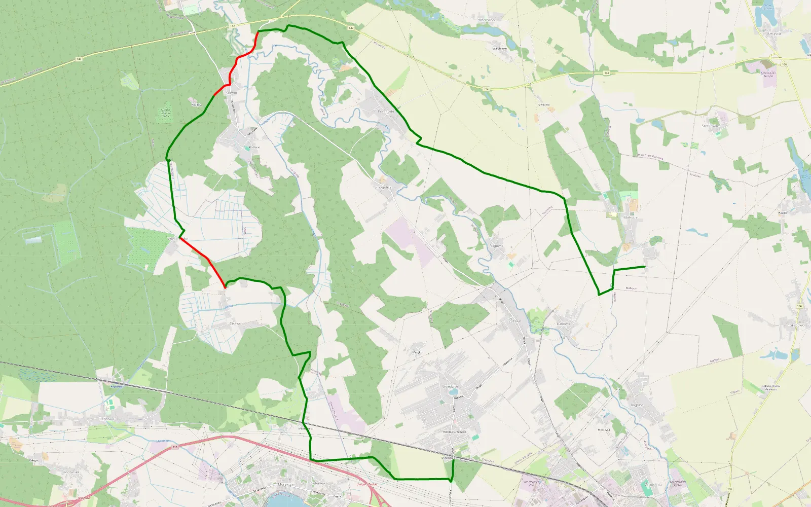 Map of Małkocin - Grzędzice - 21.1 km offroad trail, Stargard County