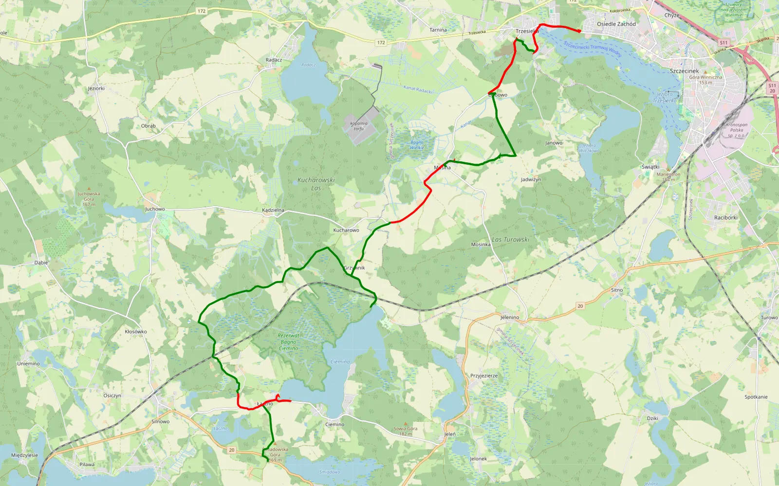 Map of ZPOR 8A - Smiadowo-Szczecinek trasa z njz.pl - 33.9 km offroad trail, Szczecinek County