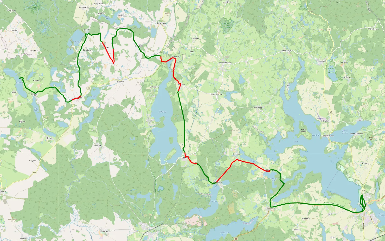 Mapa trasy Trasa Adasiowa 3 - 39.4 km trasy offroad, Powiat Drawski