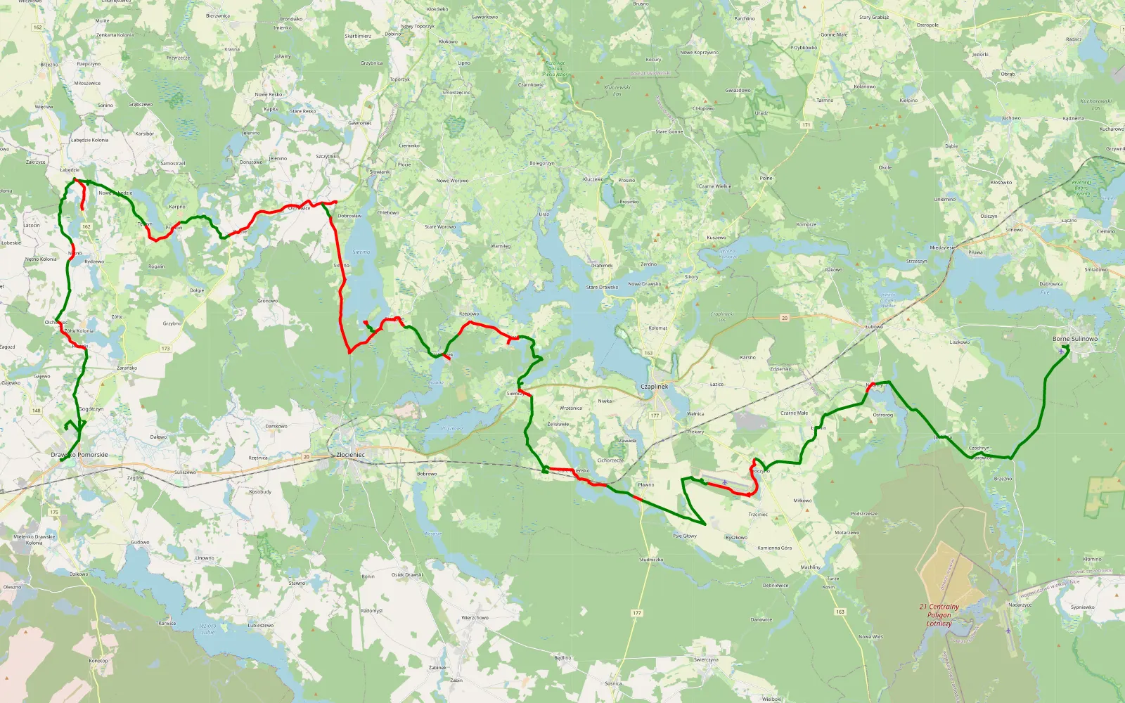 Map of Drawsko Pomorskie - Borne Sulinowo - 100 km offroad trail, Drawsko County