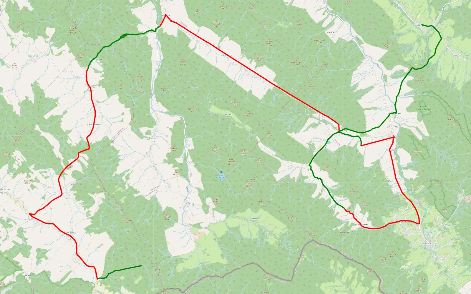 Map of Mochnaczka Niżna - Kwiatoń - 36 km offroad trail, Gorlice County