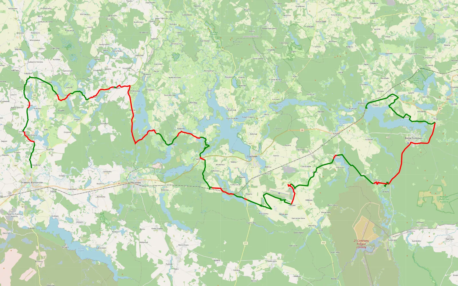 Map of Borne-Sulonowo - Drawsko Pomorskie - 107.8 km offroad trail, Drawsko County
