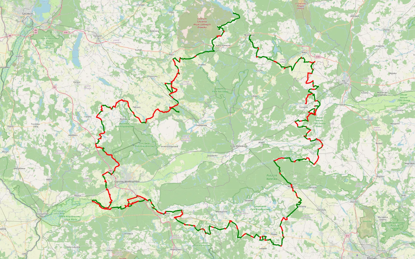 Mapa trasy Maraton Żubra '2015 - 683.9 km trasy offroad, Powiat Czarnkowsko-trzcianecki
