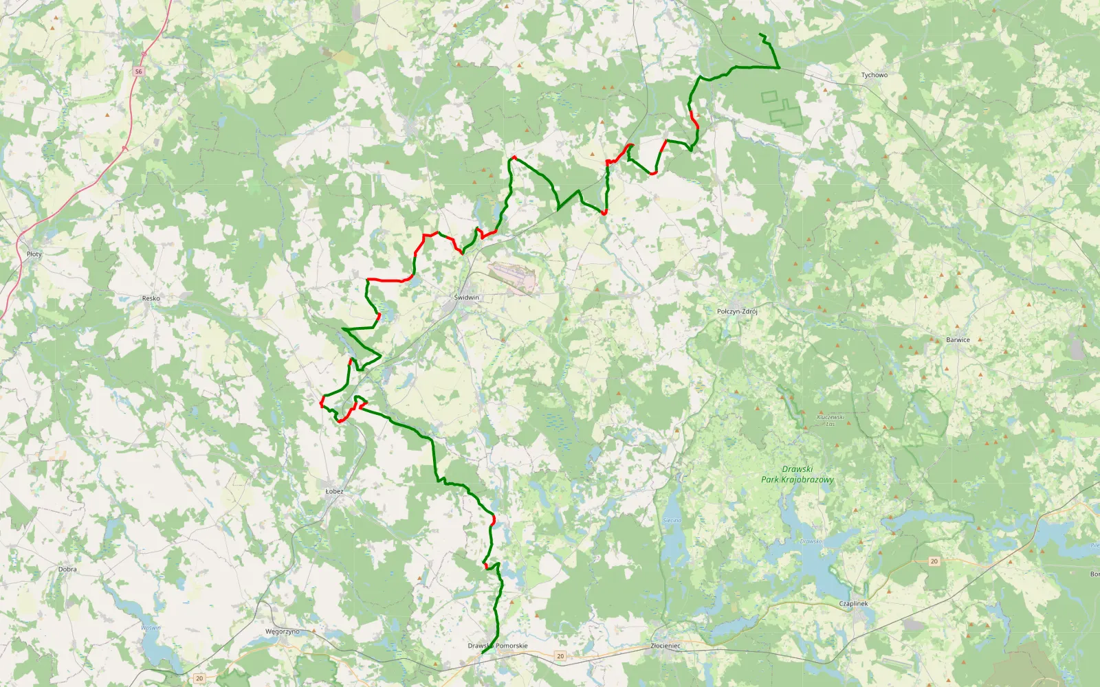 Mapa trasy Polen 6 - 106.2 km trasy offroad, Powiat Świdwiński