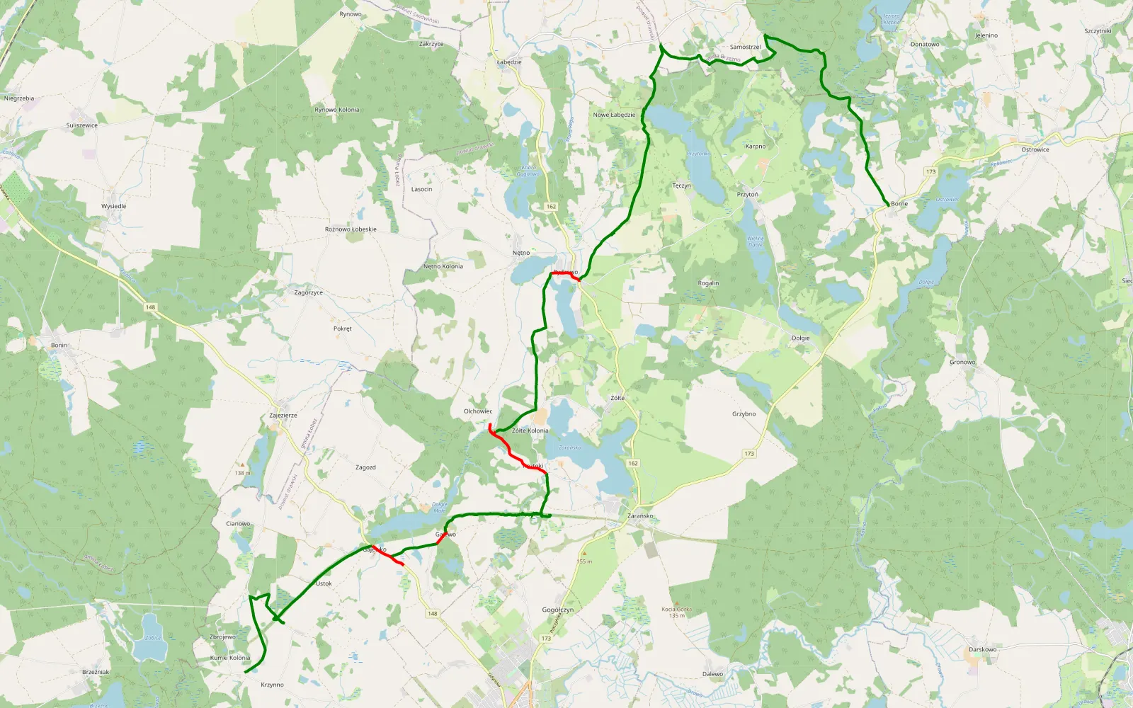 Map of Wilcza cz1 - 30.5 km offroad trail, Drawsko County