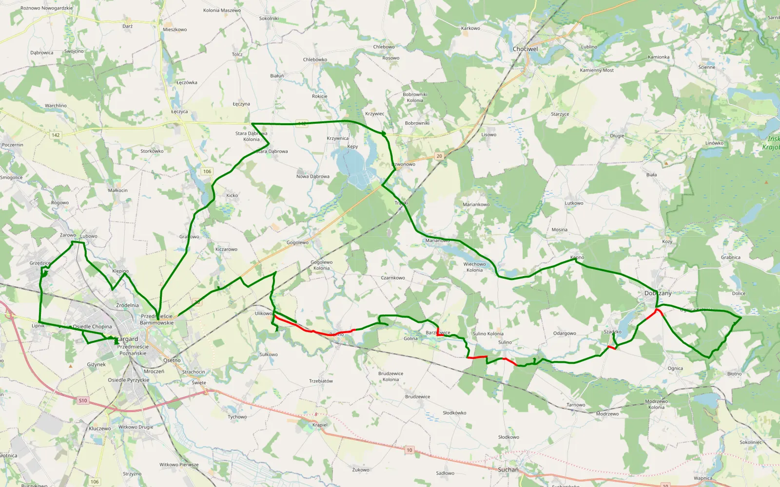 Map of M - 40.9 km offroad trail, Stargard County