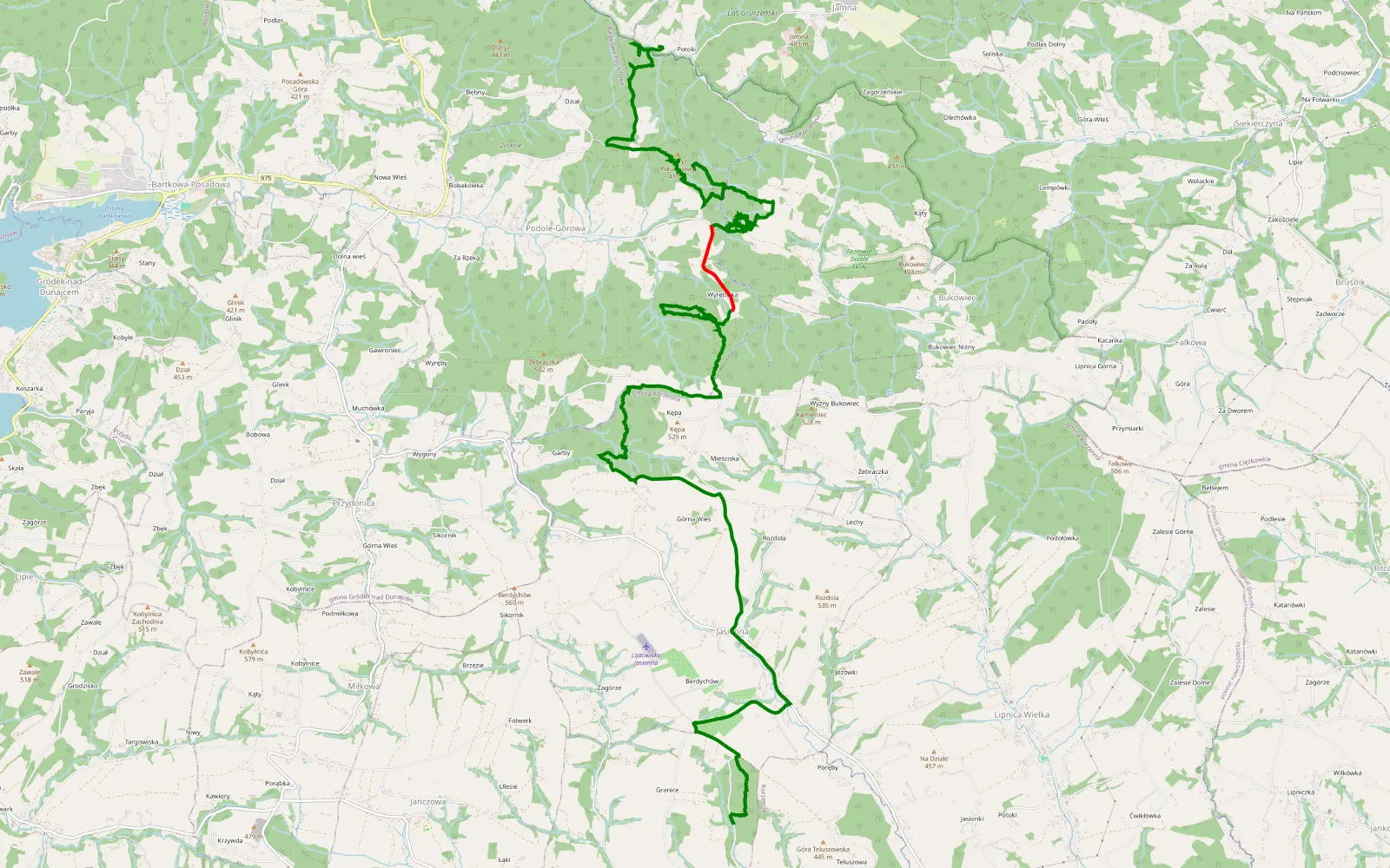 Map of Łyczana - Jamna - 14.9 km offroad trail, Nowy Sącz County