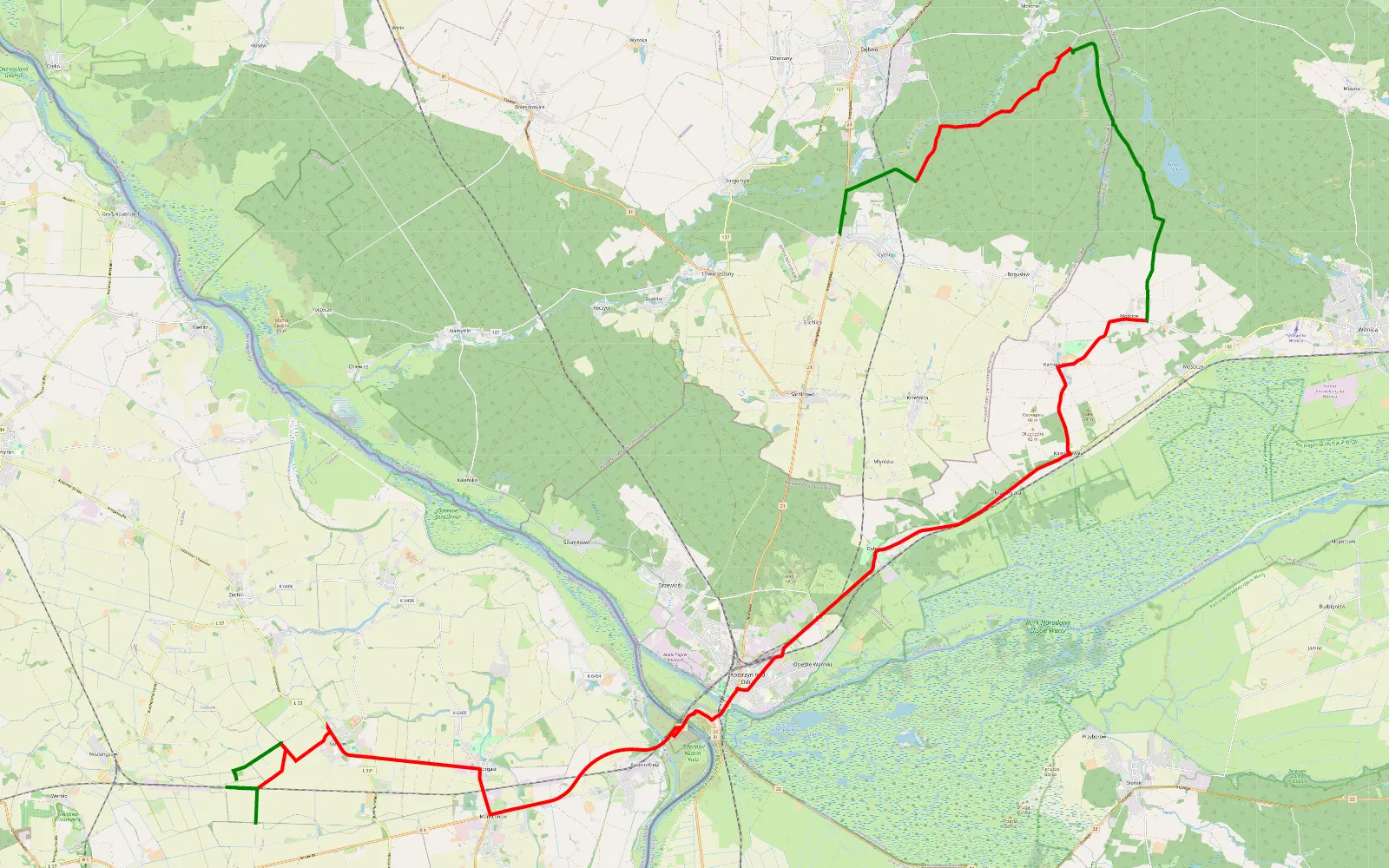 Map of Cychry - Neu Tucheband - 56.9 km offroad trail, Gorzów County