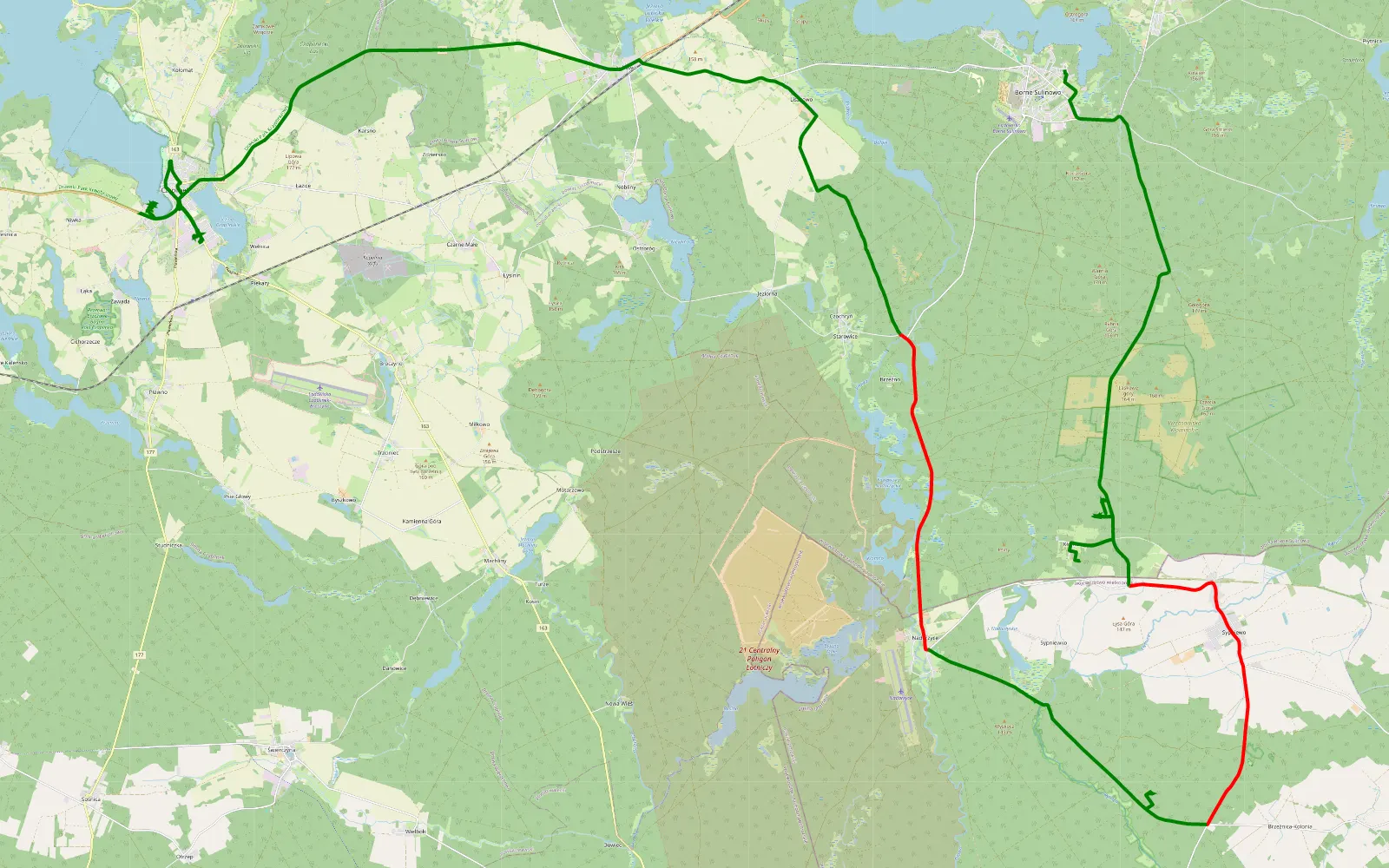 Map of Borne Sulinowo - Czaplinek - 44.4 km offroad trail, Szczecinek County