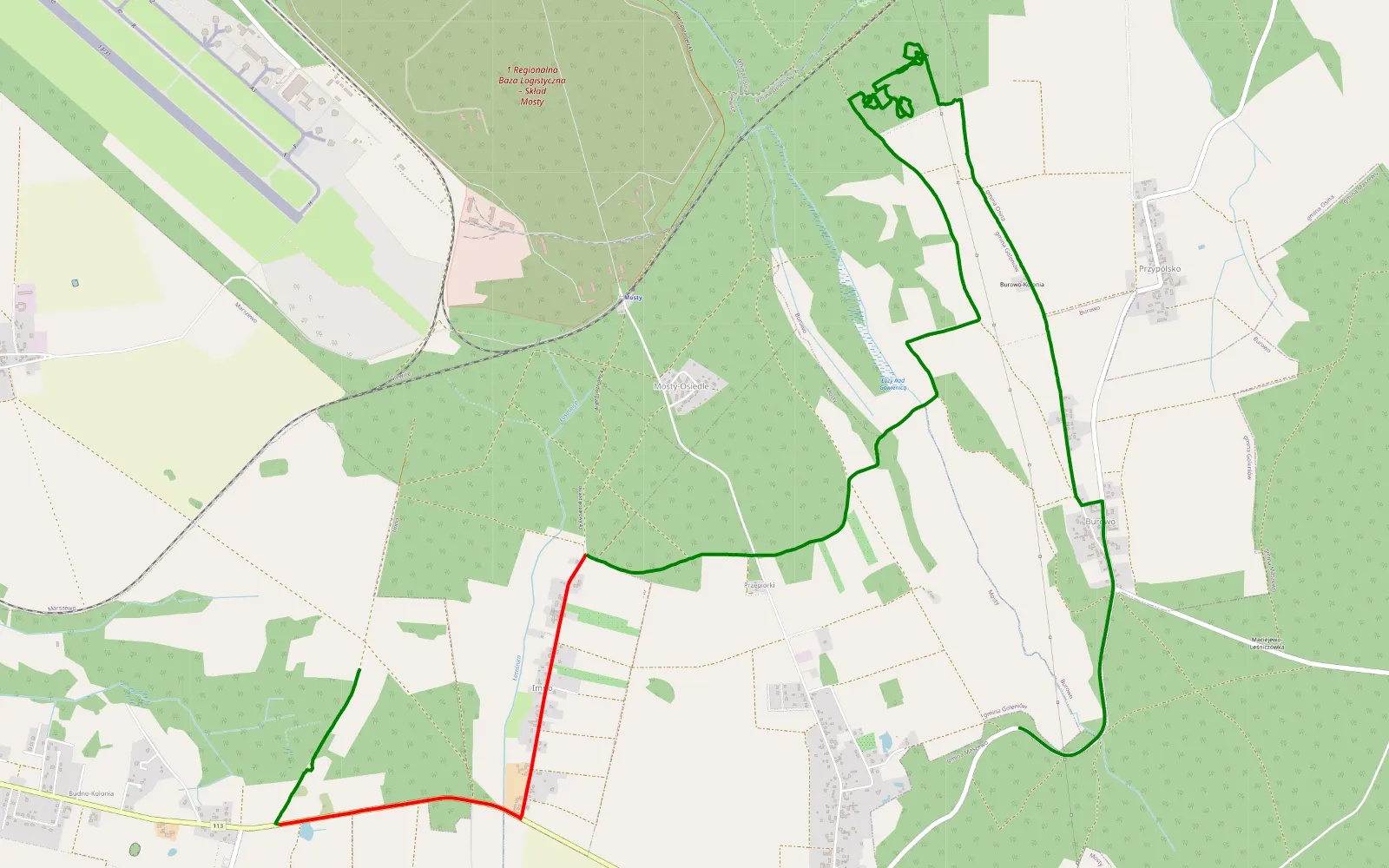 Mapa trasy Przypolsko - 12 km trasy offroad, Powiat Goleniowski