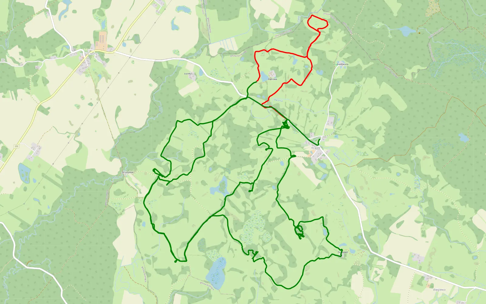Map of Krągłe - 24.3 km offroad trail, Szczecinek County