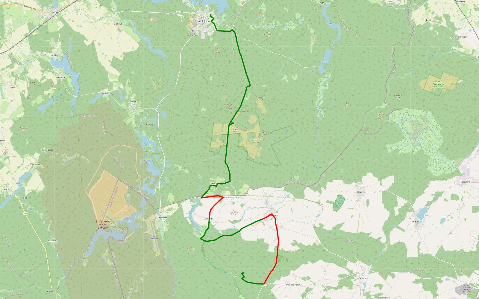 Map of Borne Sulinowo - 27.1 km offroad trail, Złotów County