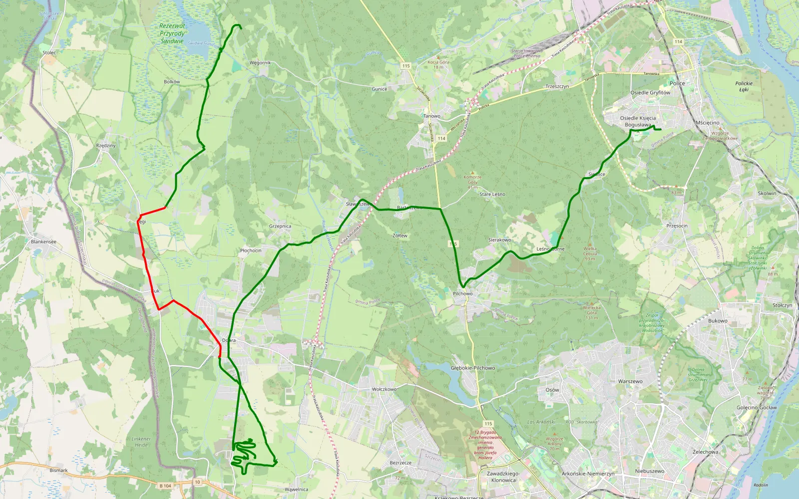 Map of Węgornik - Mścięcino - 22 km offroad trail, Police County