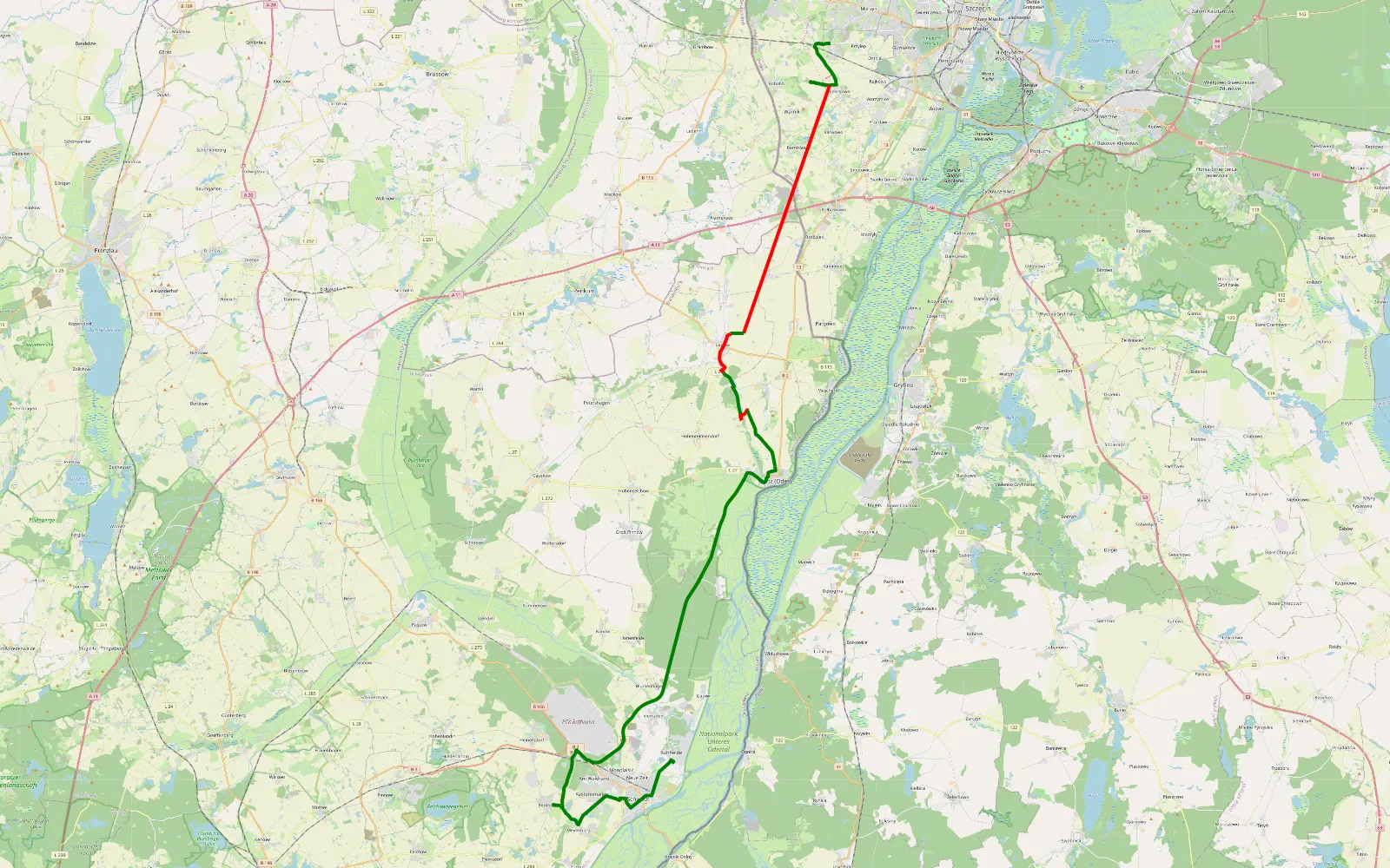 Mapa trasy Stobno - Schwedt (Oder) - 26.1 km trasy offroad, Uckermark