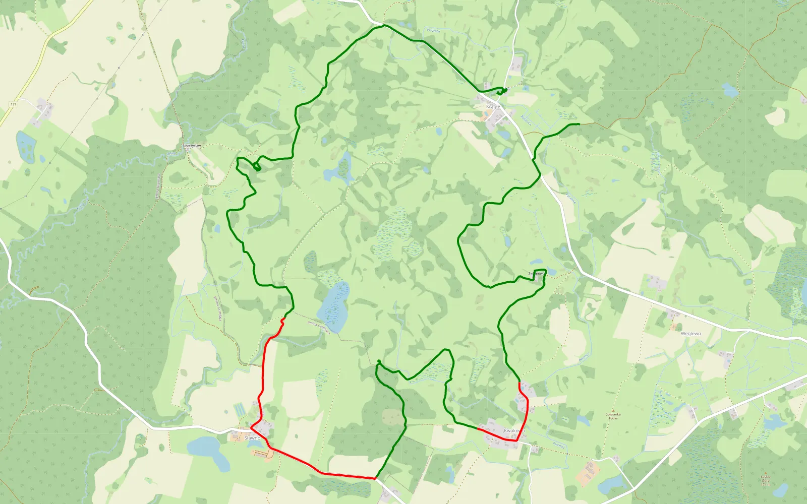 Map of Krągłe - 11.6 km offroad trail, Szczecinek County