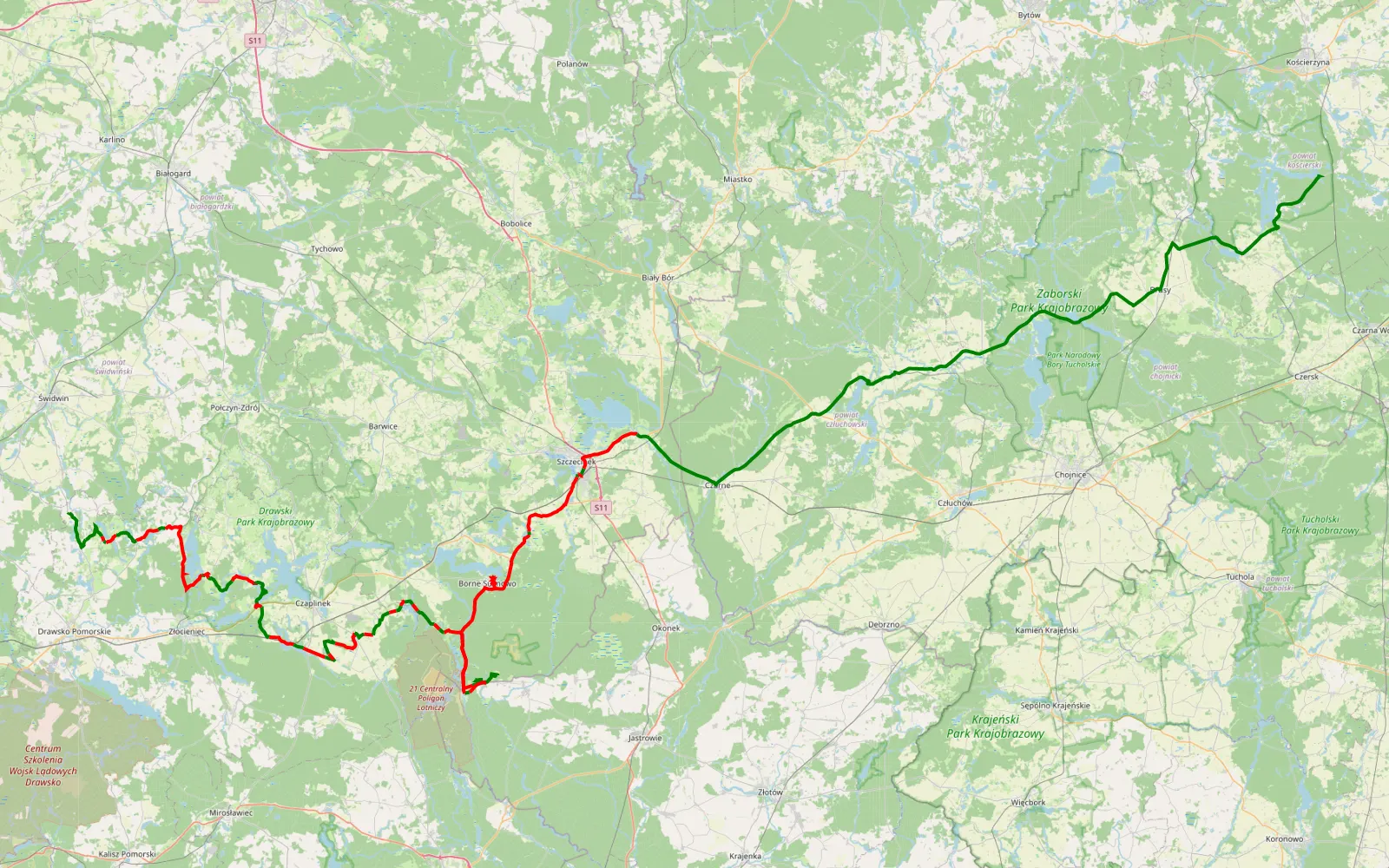 Map of Łabędzie - Siemczyno - 145.5 km offroad trail, Szczecinek County