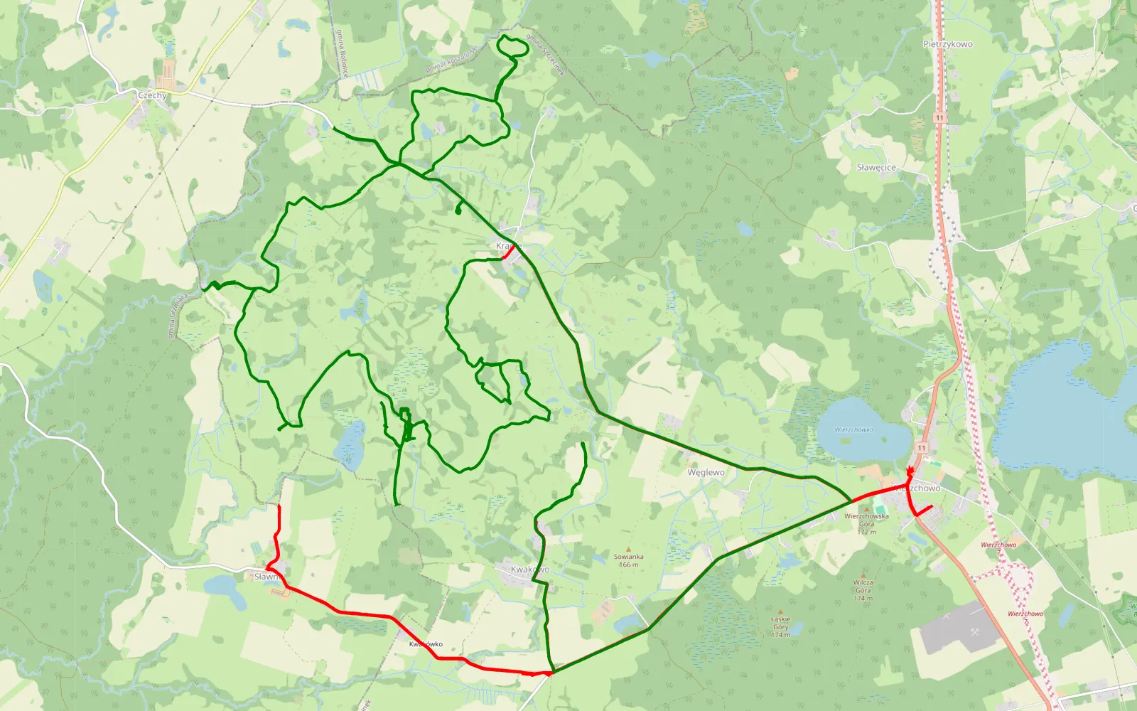 Map of Krągłe - 34.5 km offroad trail, Szczecinek County