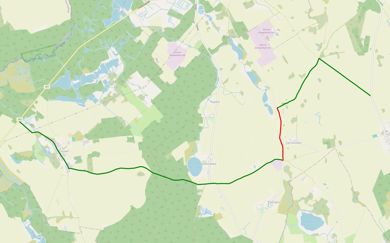 Mapa trasy Grabowiec - Pomień - 8.5 km trasy offroad, Powiat Choszczeński