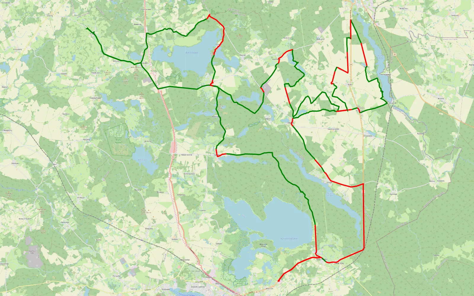 Map of Allroad route - 96.9 km offroad trail, Szczecinek County