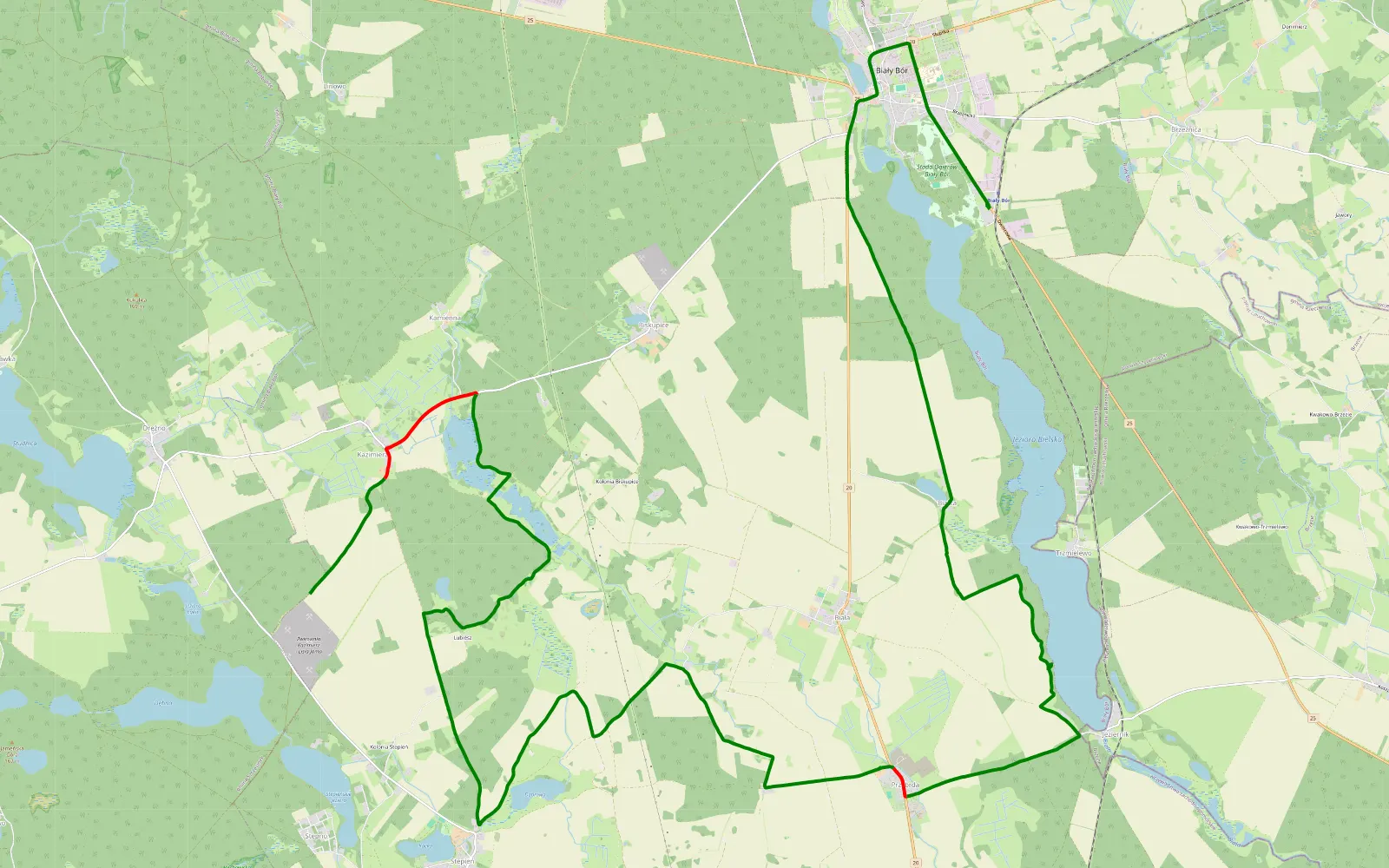 Map of Kazimierz - Biały Bór - 26.7 km offroad trail, Szczecinek County