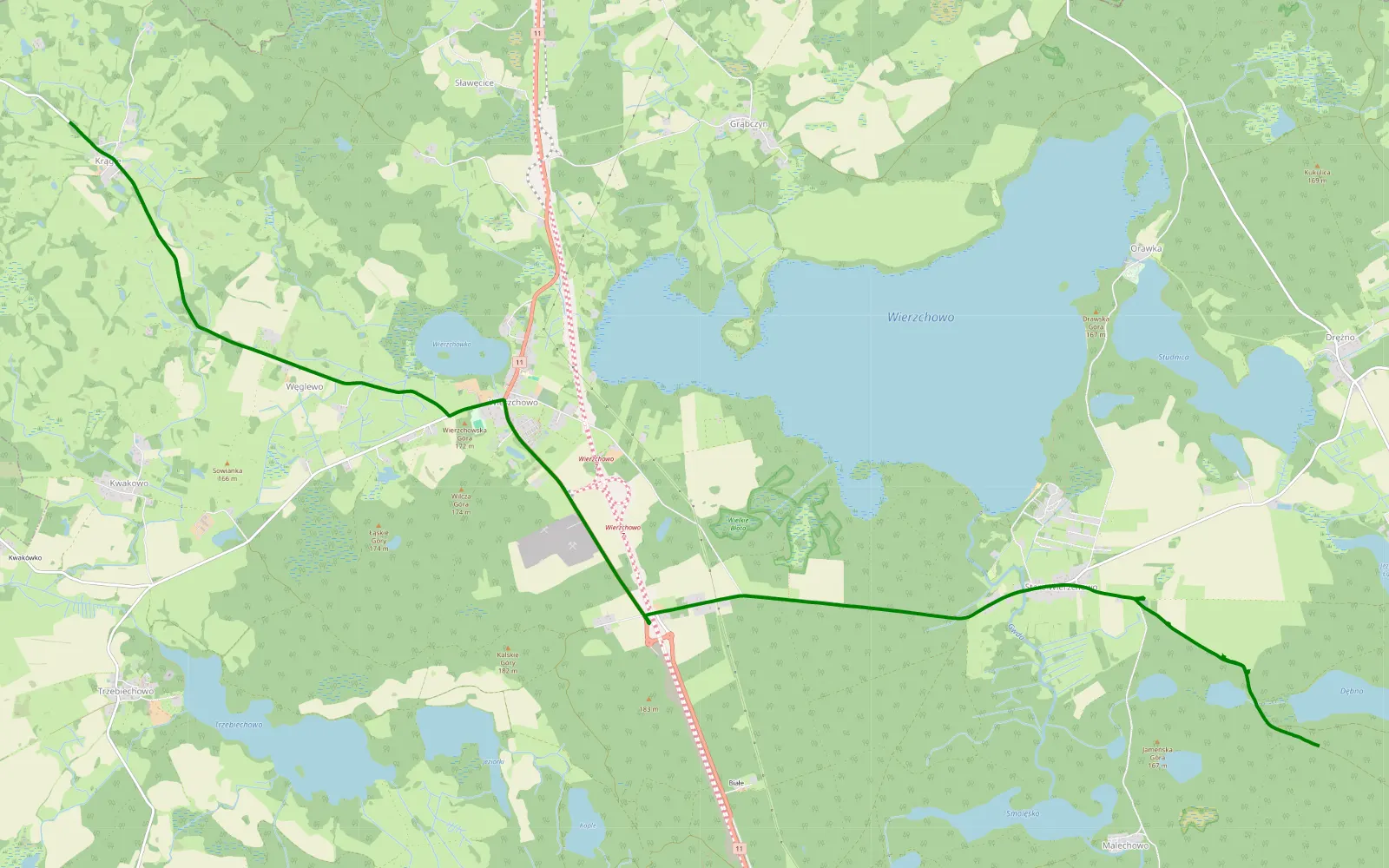Map of Krągłe - Stepno - 3.3 km offroad trail, Szczecinek County