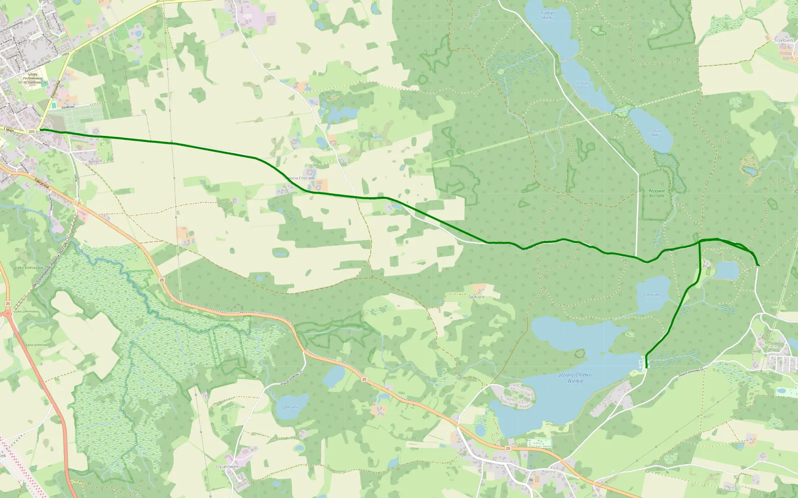 Mapa trasy Bobolice - Porost - 1.3 km trasy offroad, Powiat Koszaliński