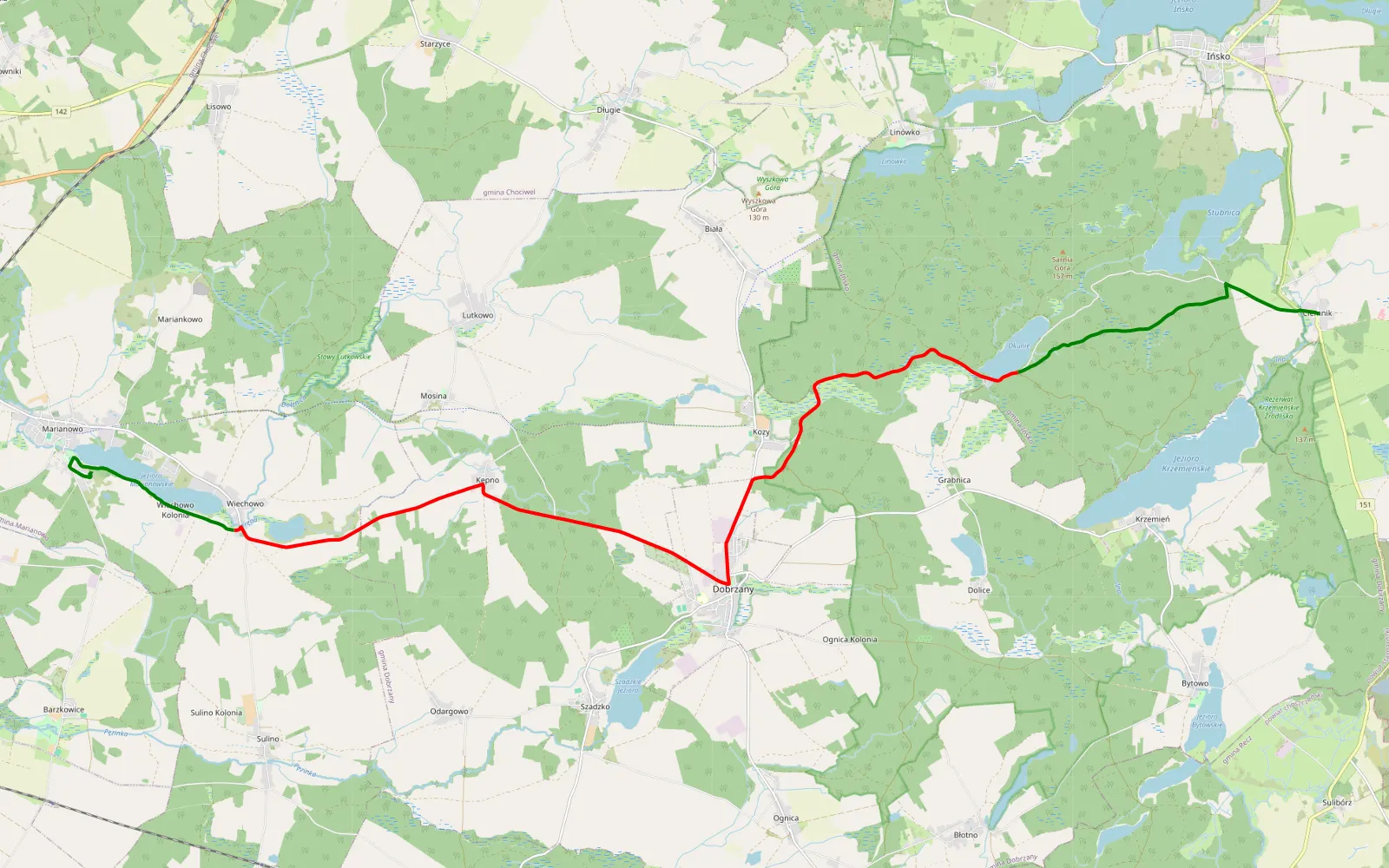 Map of Ciemnik - Marianowo - 23.8 km offroad trail, Stargard County