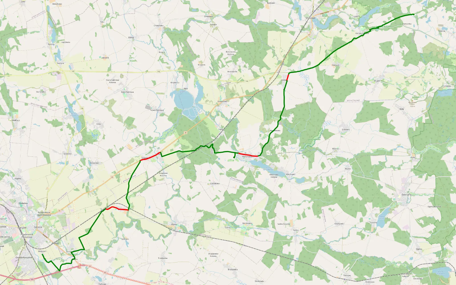Map of Stargard - 30.5 km offroad trail, Stargard County