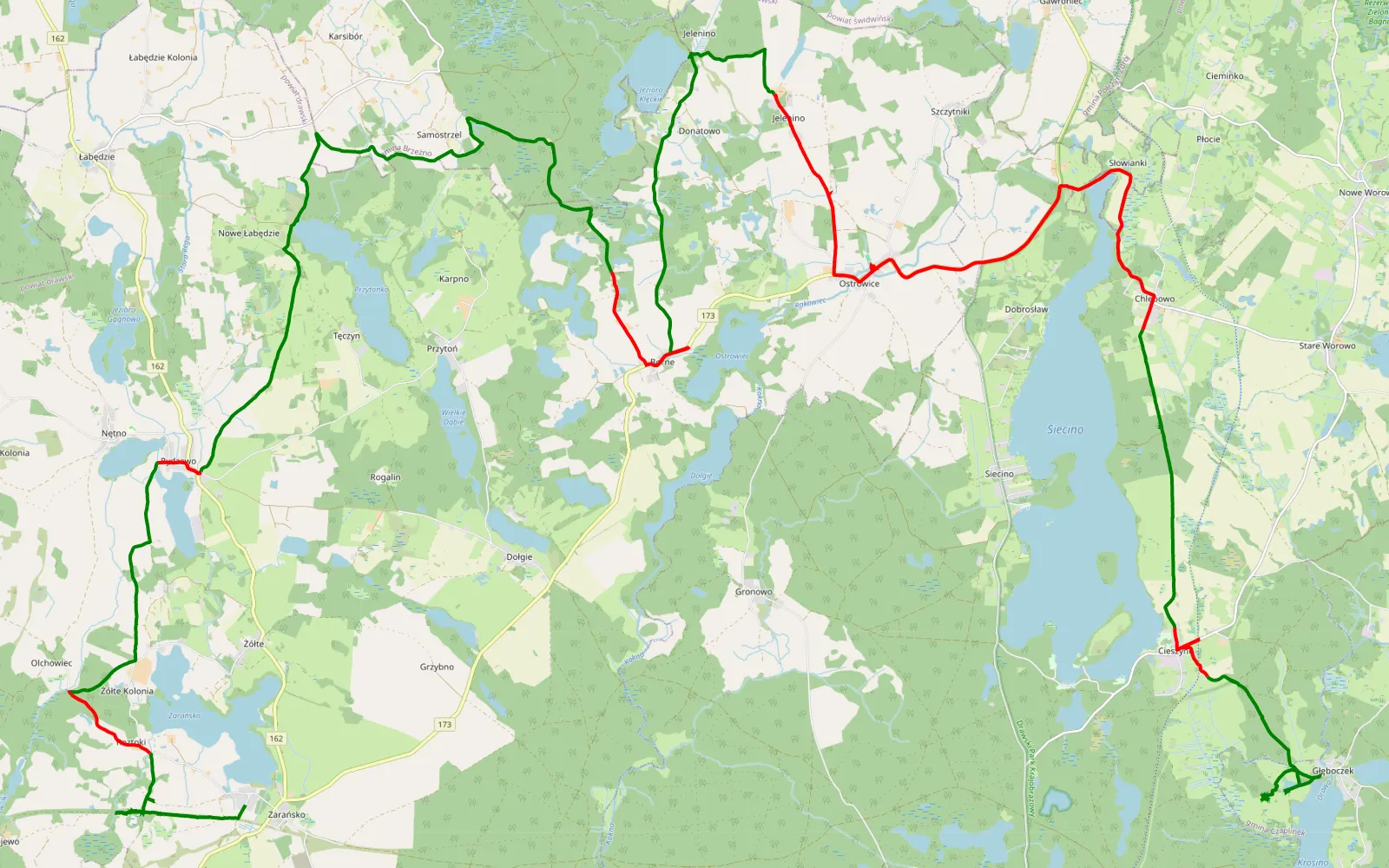Map of Zarańsko - Głęboczek - 55.6 km offroad trail, Drawsko County